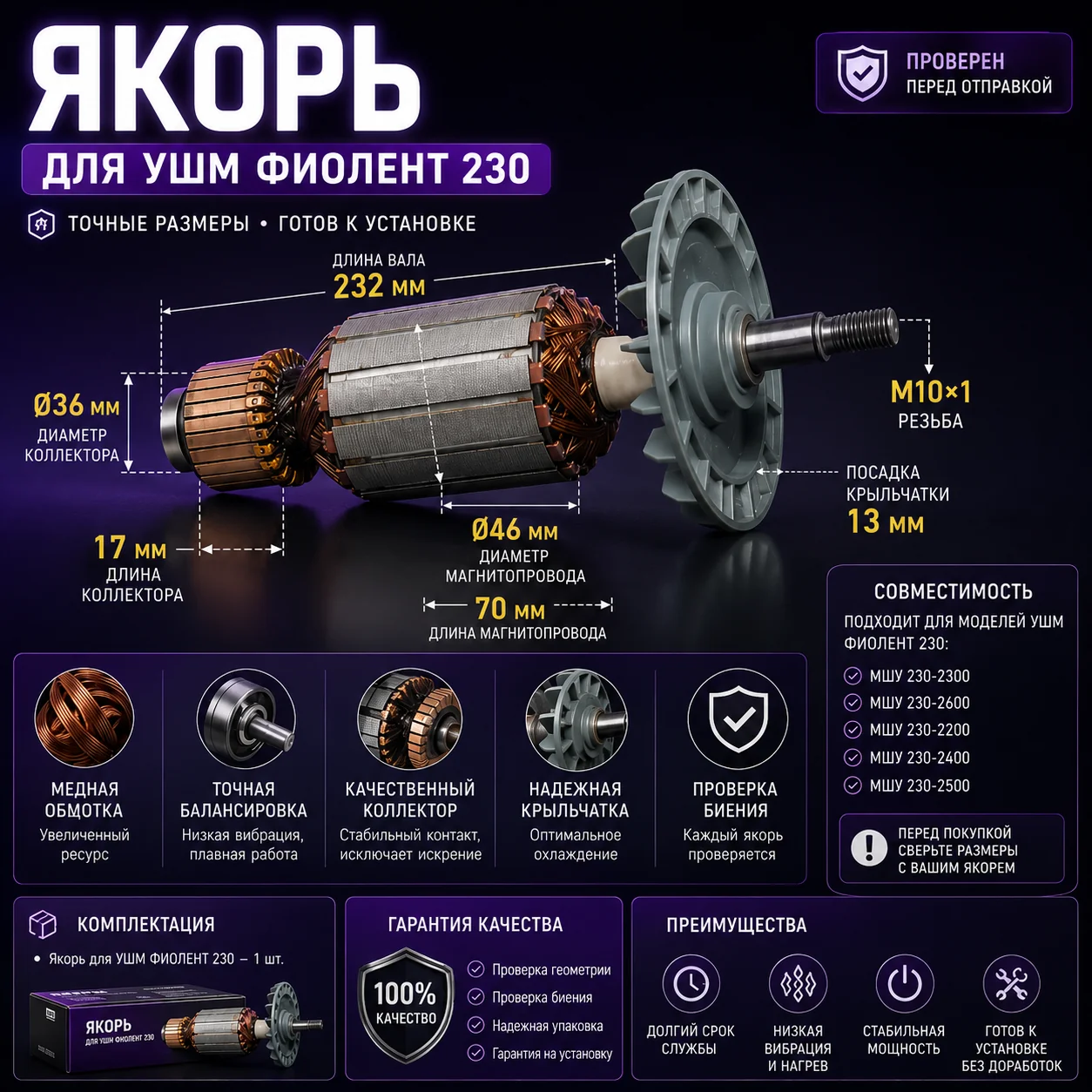 Якорь подходит для ФИОЛЕНТ УШМ 230